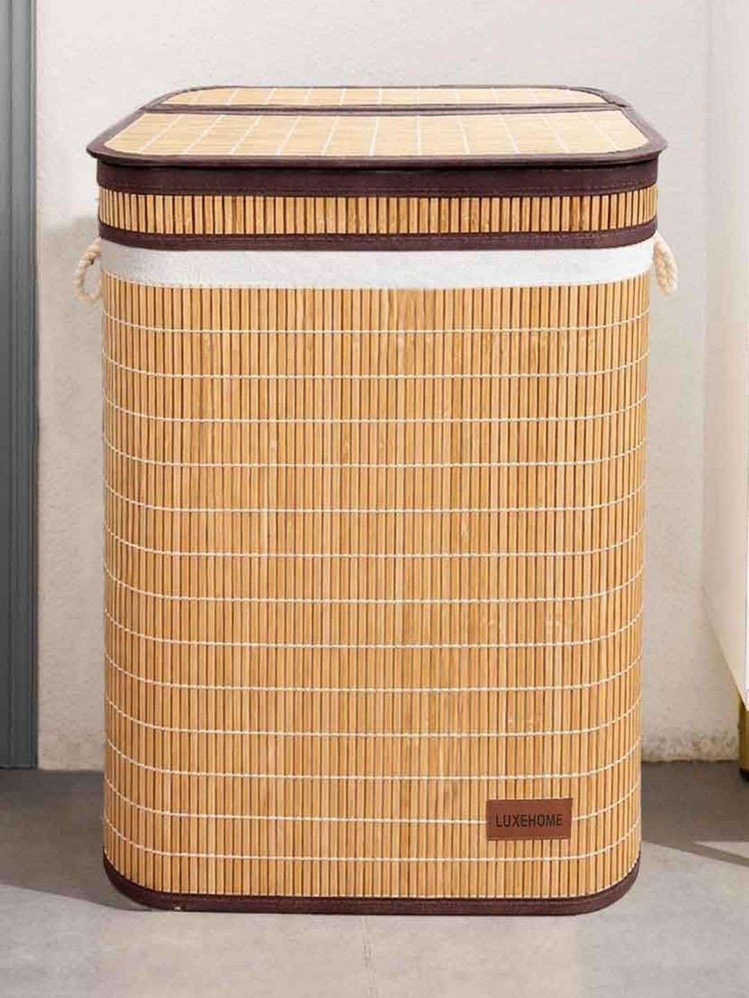LUXEHOME INTERNATIONAL Brown & Beige Bamboo Foldable Laundry Bag With Lid-picture-19