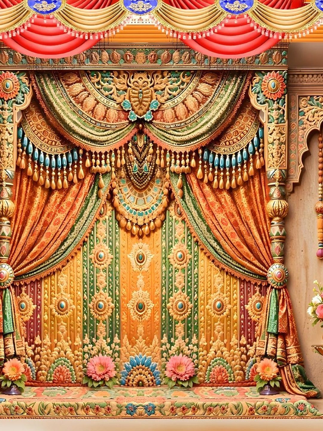 Aura Yellow & Green Printed Royal Stage Backdrop Decor-image-24
