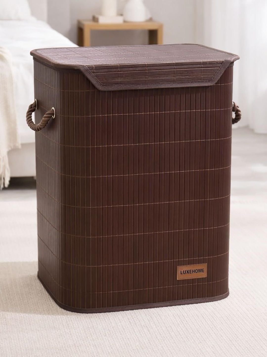 LUXEHOME INTERNATIONAL Brown Bamboo Foldable Laundry Bag With Lid-image-38