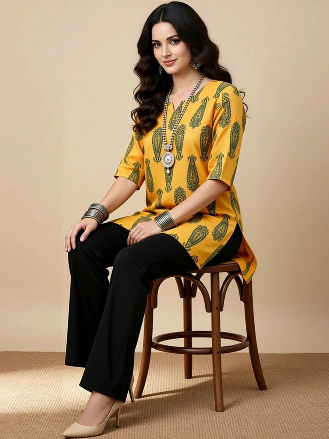 Anouk Rustic Paisley Printed V-Neck Kurti-picture-32