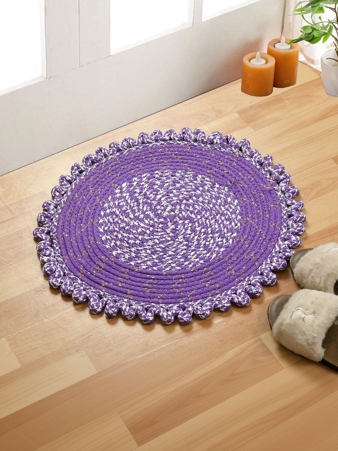 FINE TEX WORLD Purple & White Self-Designed Soft & Thick No-Shredding Round Doormat-picture-27