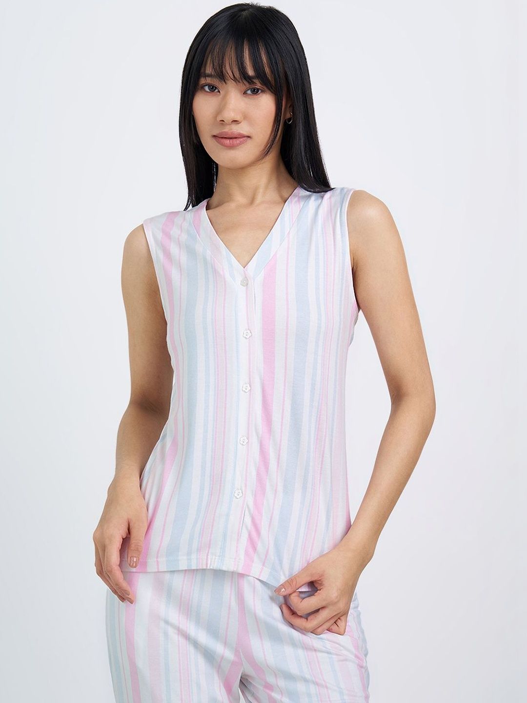 Dreamz by Pantaloons Striped Pure Cotton V-Neck Lounge T-Shirt-picture-16