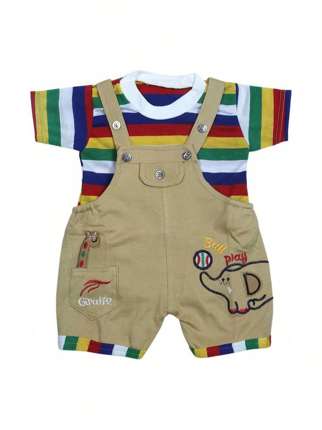 FASHION GRAB Infants Striped Dungaree With T-Shirt