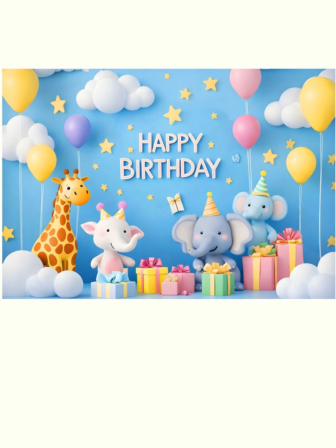 Aura Blue & Yellow Printed Kids Cartoon Animal Happy Birthday Backdrop Decor