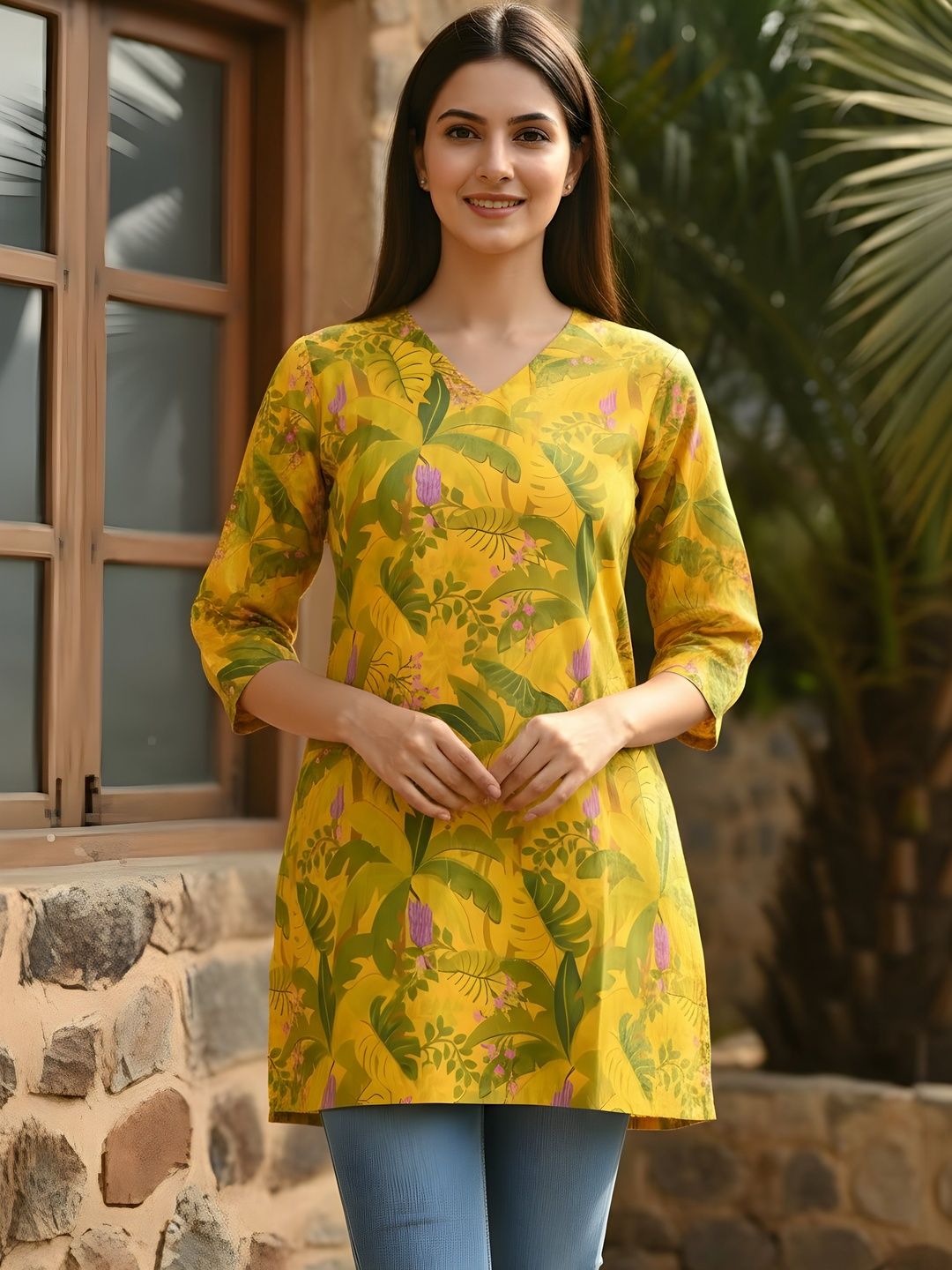 Anouk Mirage Botanical Printed V-Neck Pure Cotton Blend Kurti-picture-35
