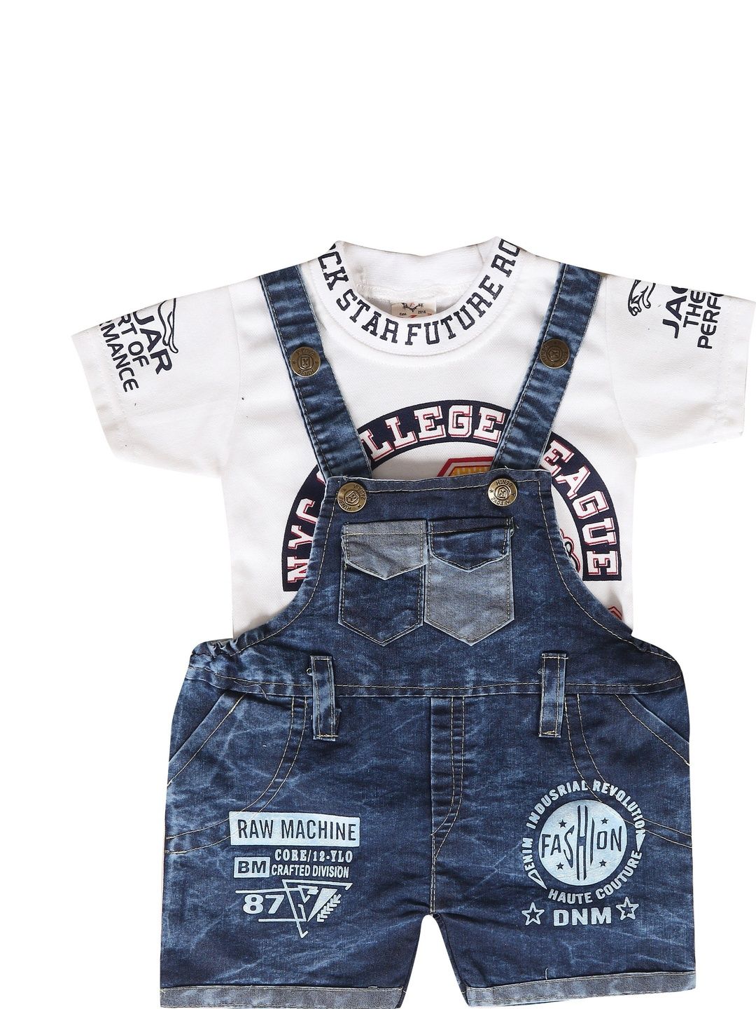 XBOYZ Infants Printed Cotton Dungaree With T-Shirt
