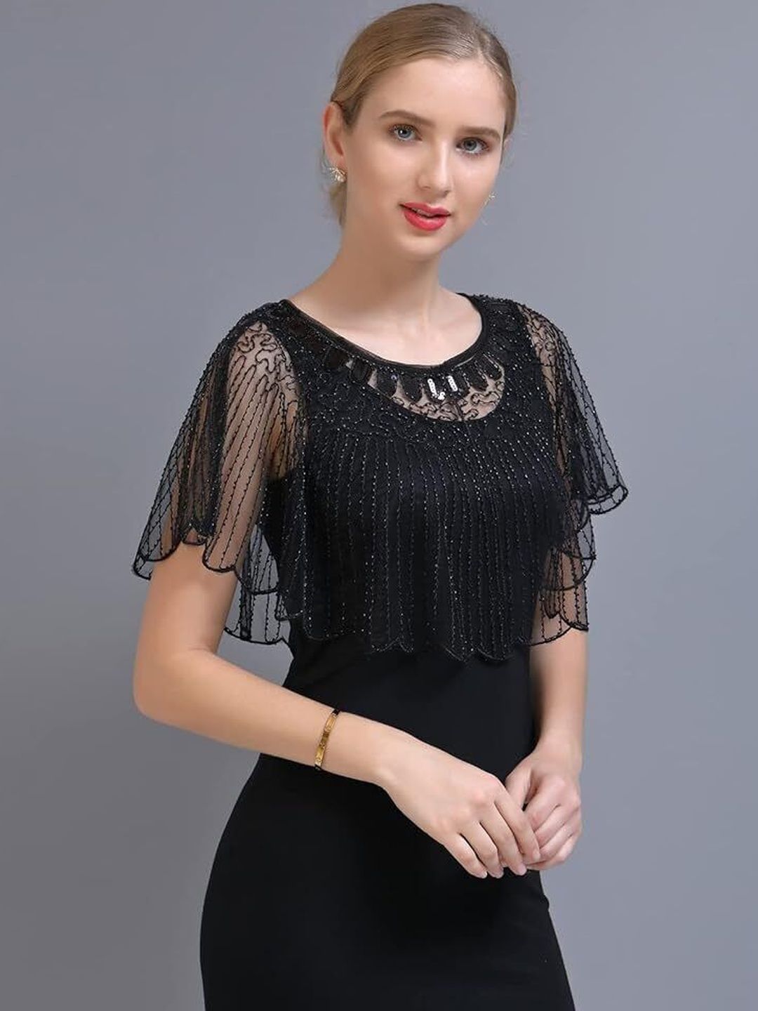 Zarinivas Women Party Embellished Crop Shrug-picture-23