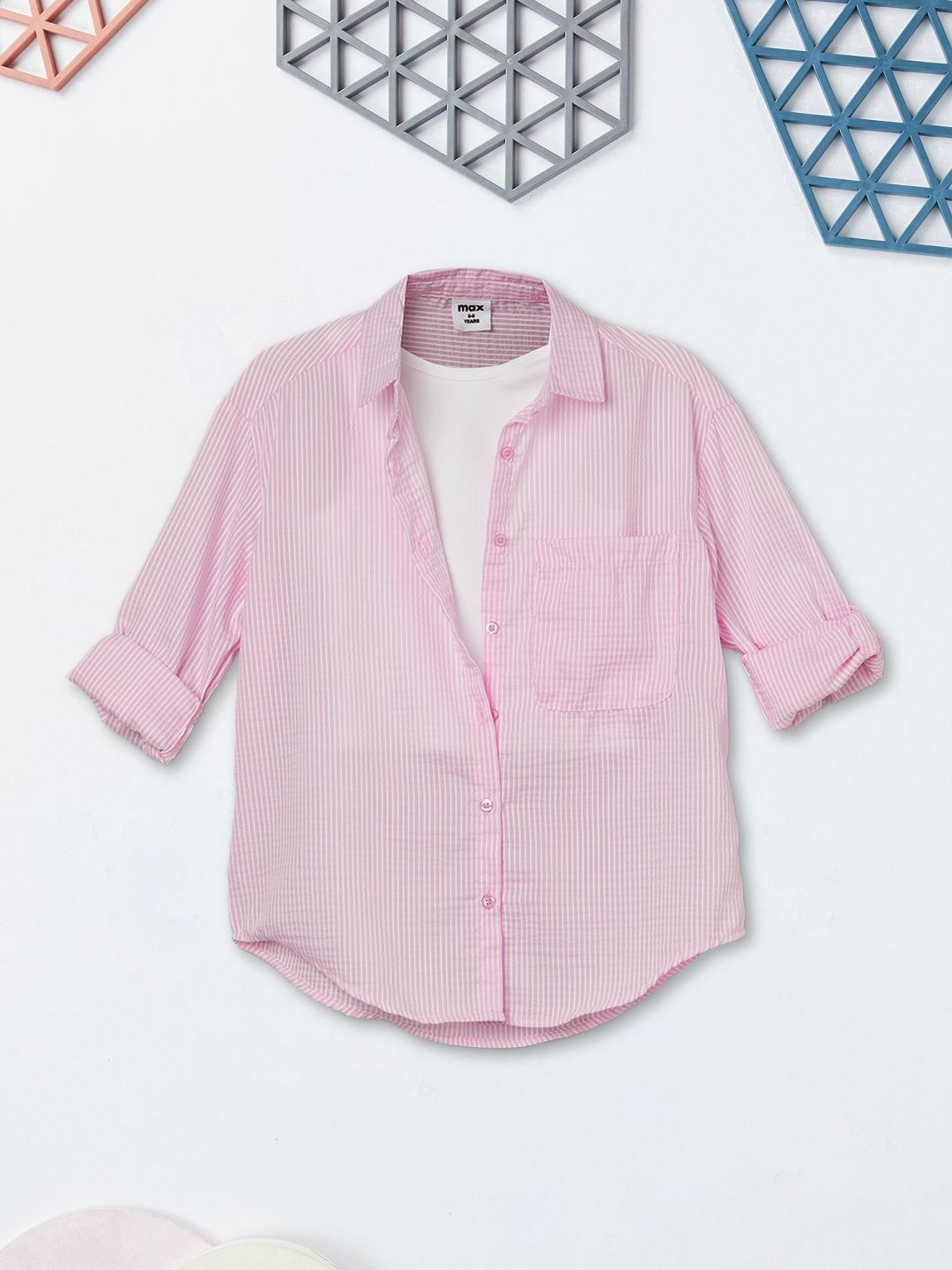 max Girls Striped Cotton Shirt With Top-picture-11