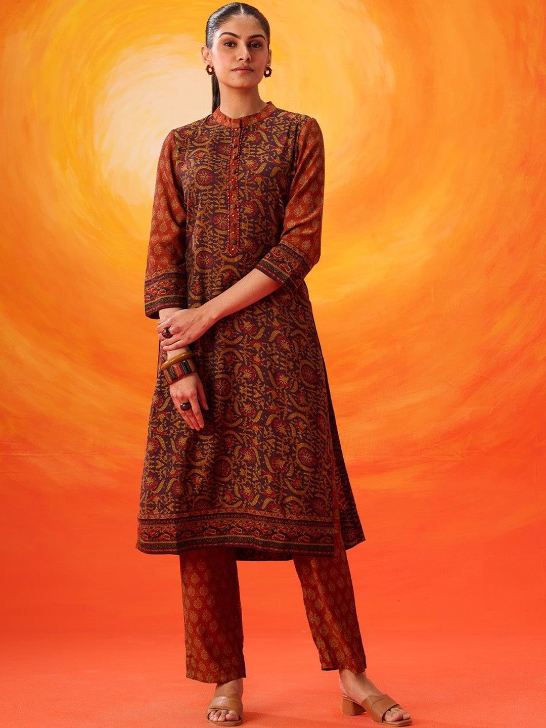 Lakshita Women Ethnic Motifs Printed Regular Thread Work Kurta with Trousers-picture-14