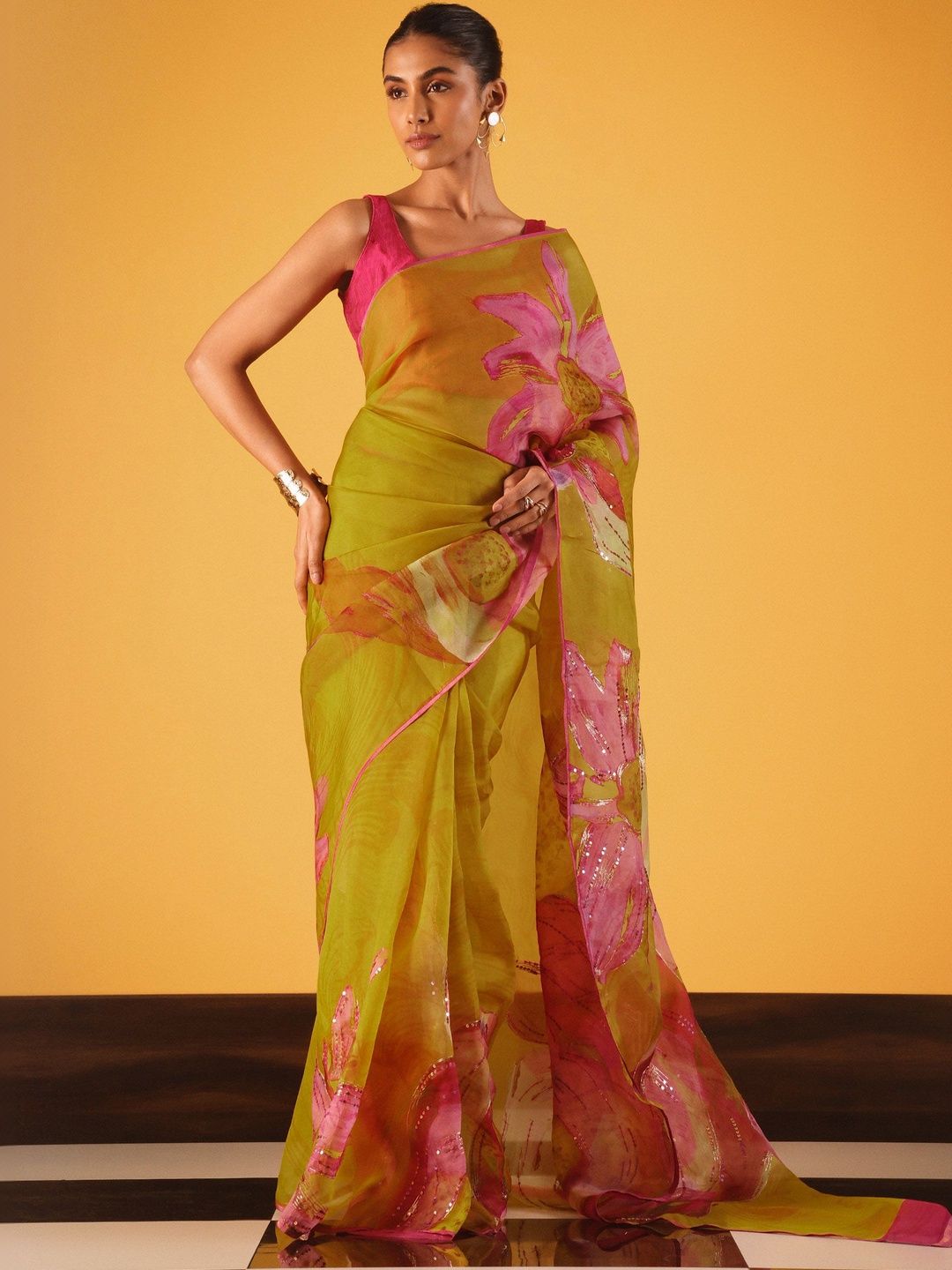 Satya Paul Floral Sequinned Silk Blend Designer Fashion Saree-picture-26