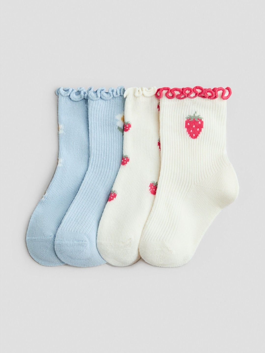 H&M Girls Pack of 4 Cotton Blend Patterned Above Ankle Socks