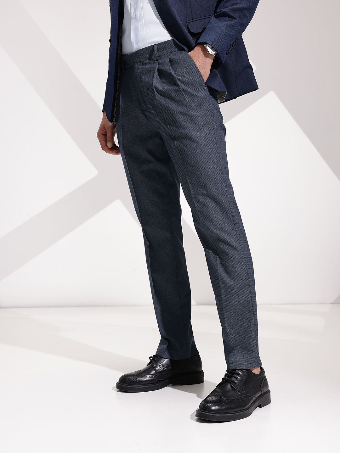 INVICTUS Men Self-Design Pleated Formal Trousers-picture-12