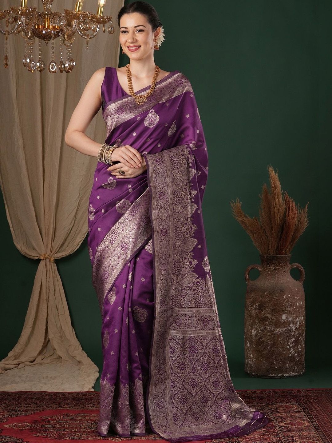 Saree mall Ethnic Motifs Zari Art Silk Banarasi Sarees-image-32