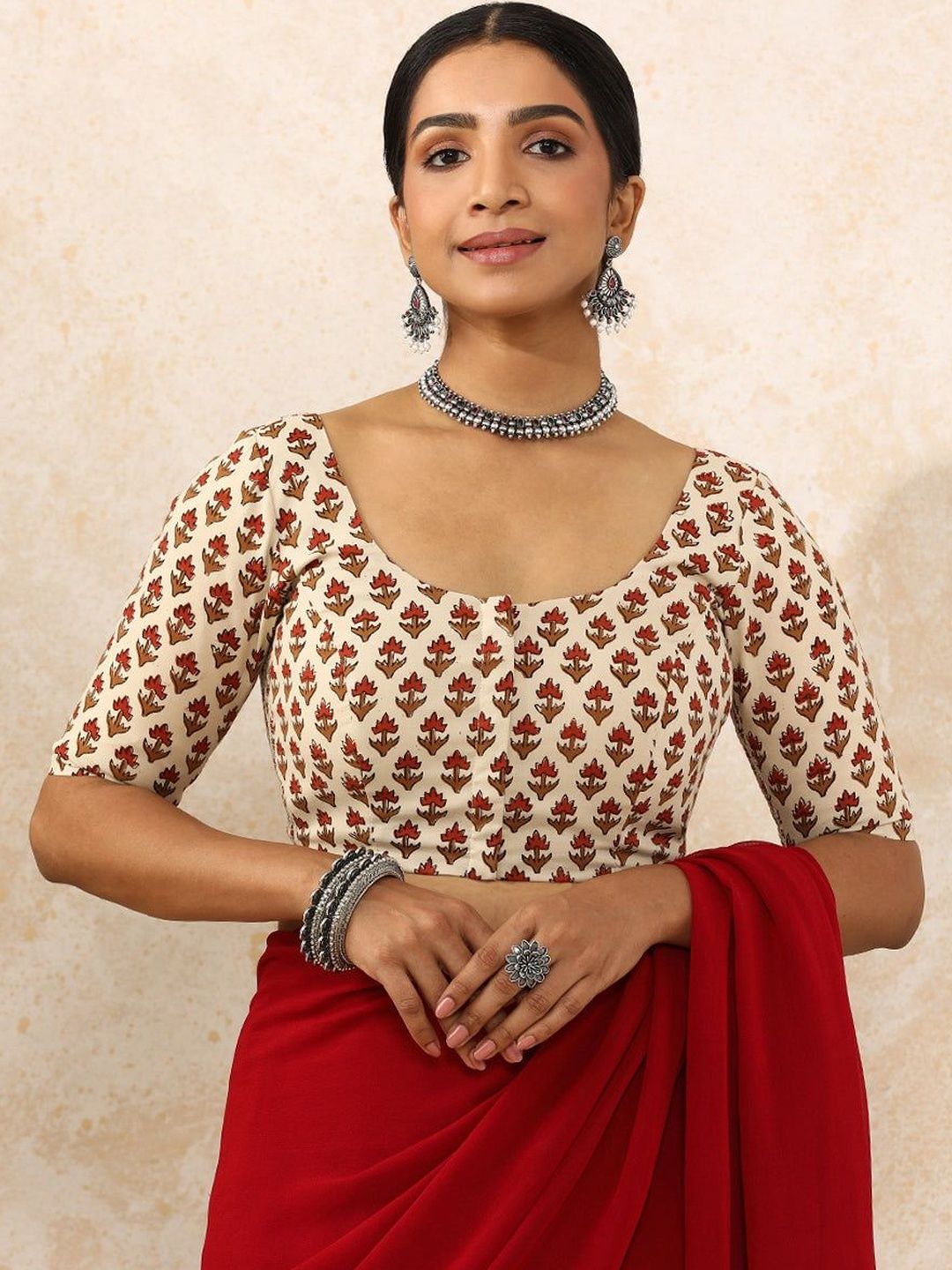 Binks Meera x Rozaana Cotton Printed U-Neck Saree Blouse-picture-41