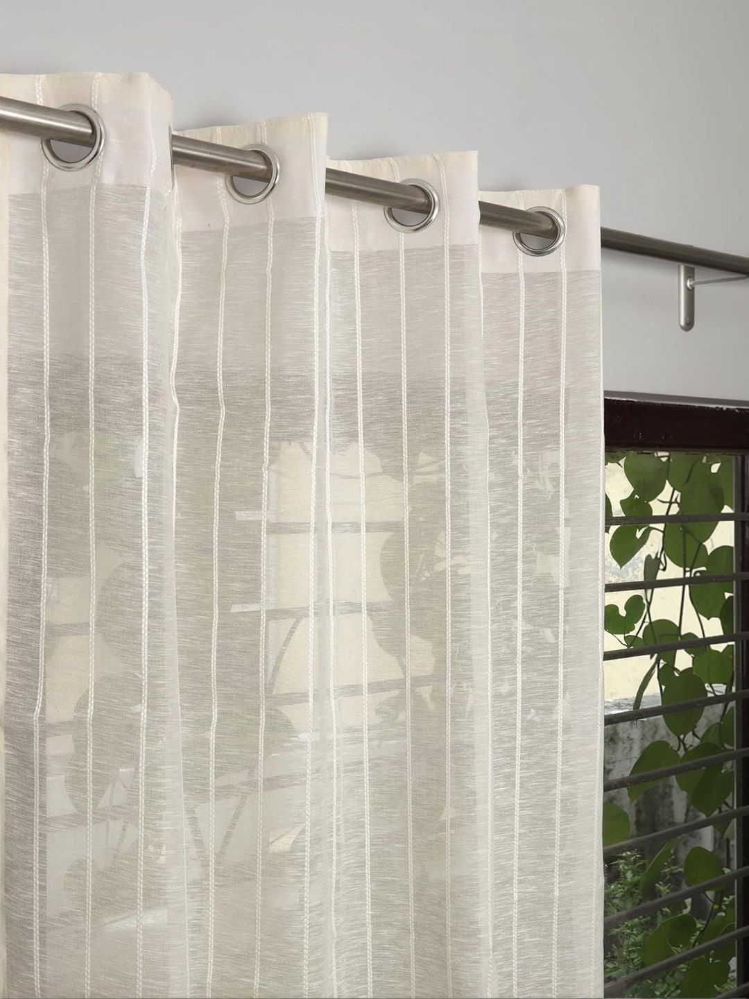 B' Decorlish Cream-Coloured Striped Sheer Door Curtain-image-22