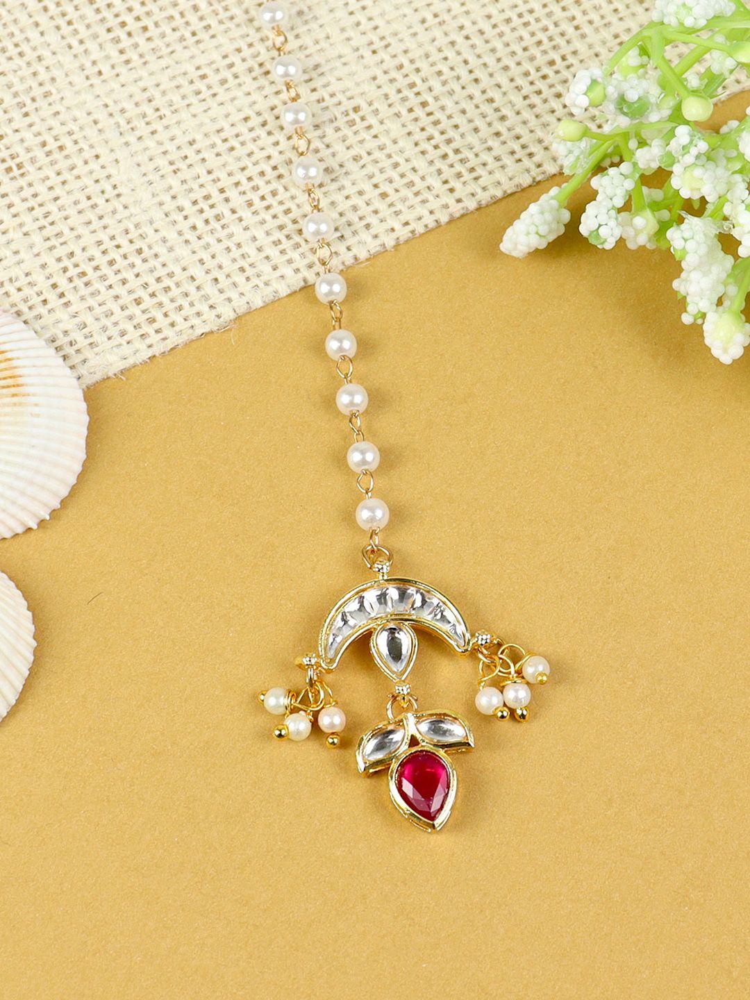 Asthetika Kids Gold-Plated Kundan Studded Maang Tikka Head Jewellery-picture-32