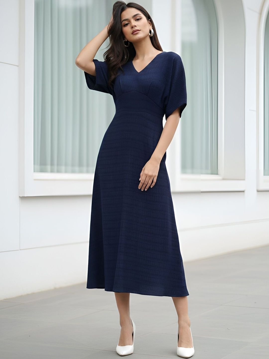 Nayo Kimono Sleeve Fit & Flare Midi Dress-image-29