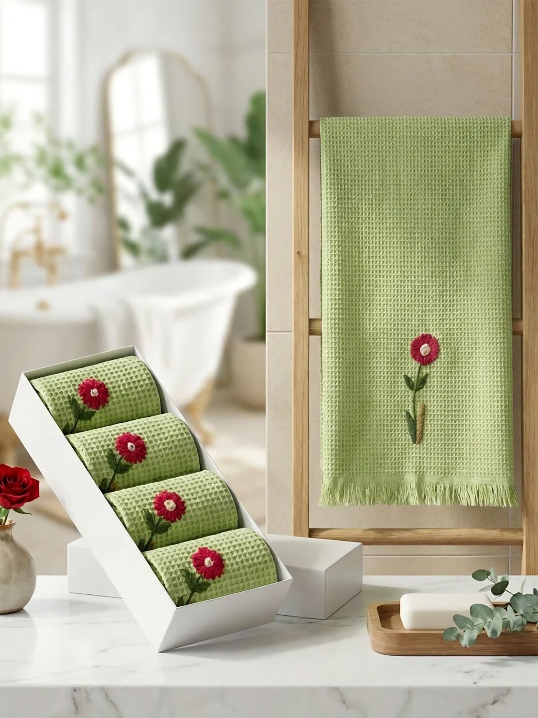 DESIGN GAATHA Green Cotton 300 GSM Towel Set-image-7