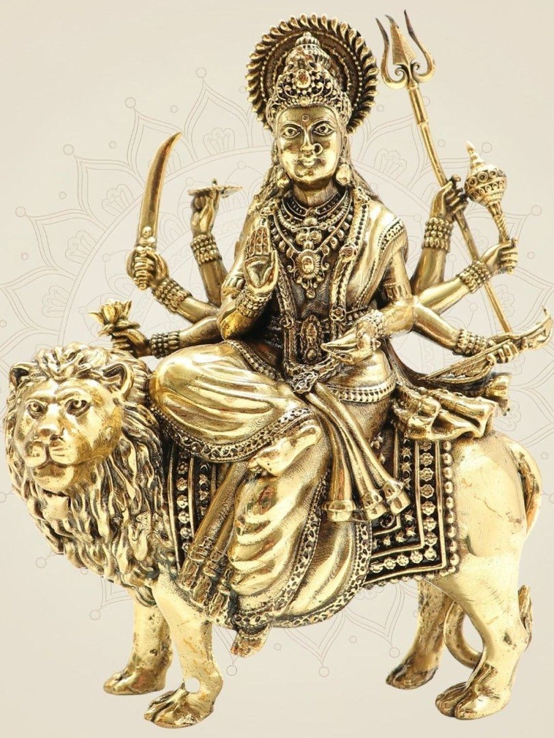 Luxeartisanship Durga Maa Multi Brass Antique Finish Handcrafted Showpieces 9.25 Inch-image-48