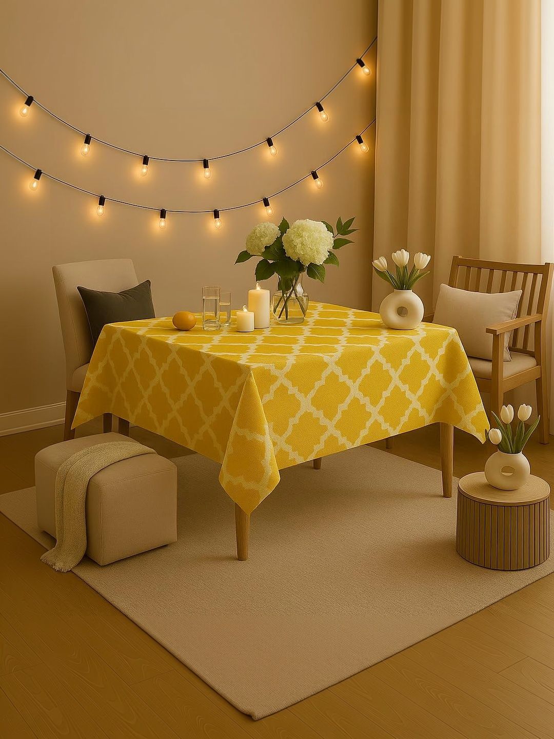 THROWPILLOW Yellow Geometric Printed Anti-Slip 8-Seater Table Cover-picture-20
