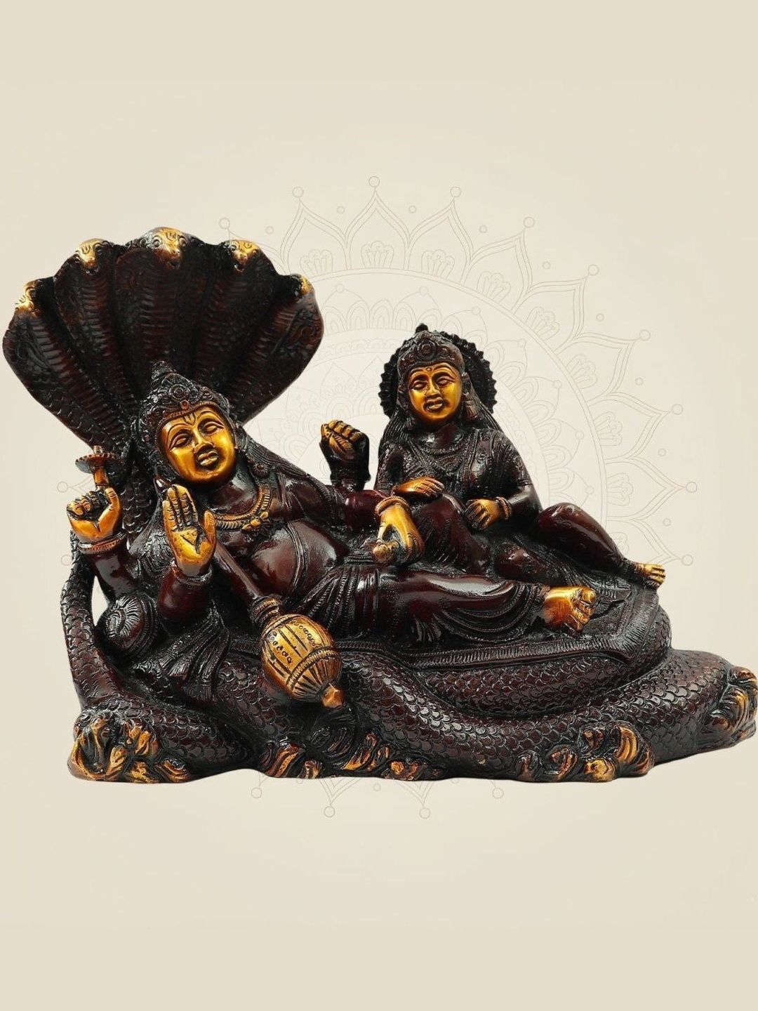 Luxeartisanship Laxmi Narayan Idol Multi Brass Antique Finish Handcrafted Showpieces 9.5 Inch-image-21