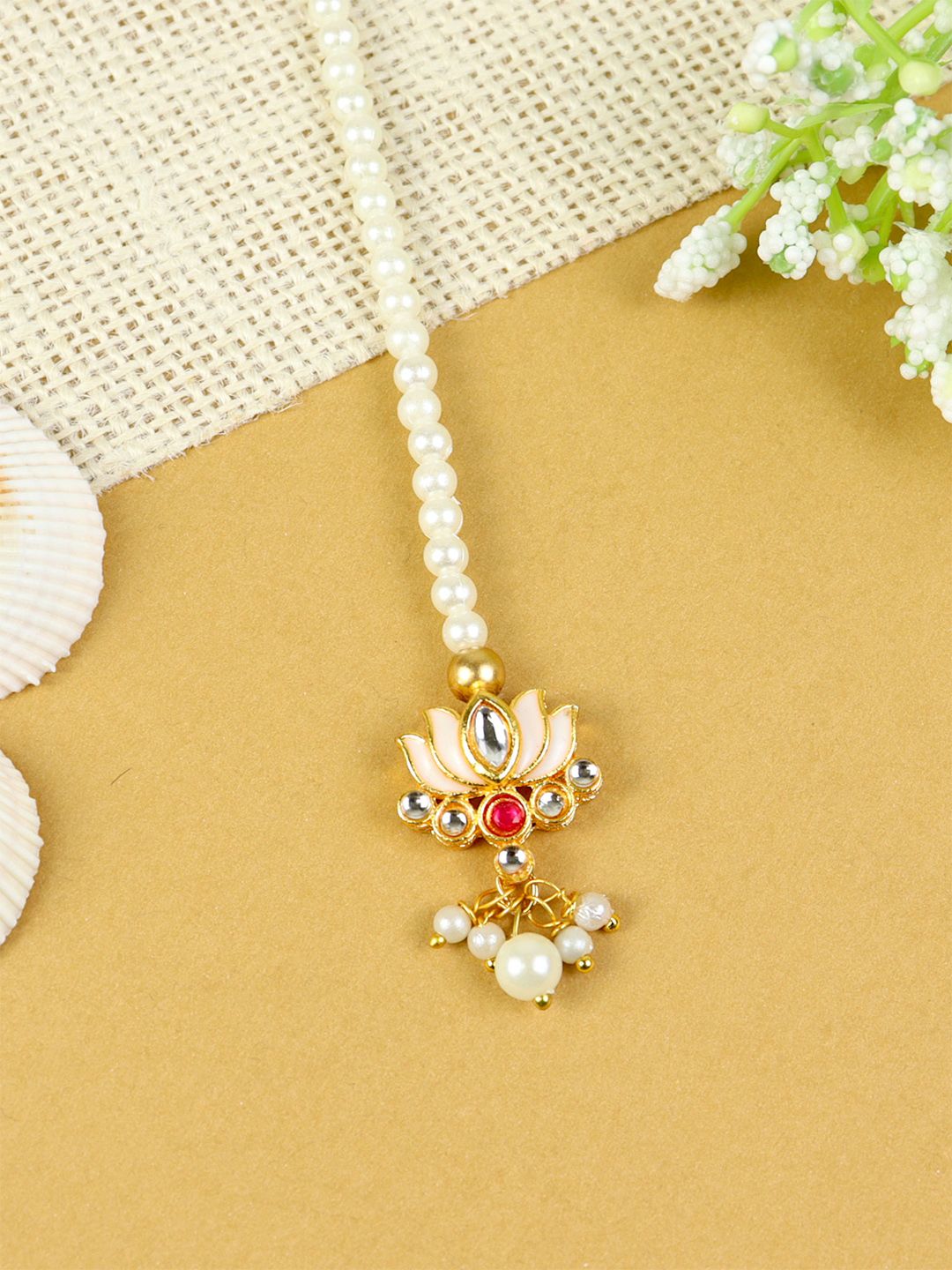 Asthetika Kids Gold-Plated Kundan Studded Maang Tikka Head Jewellery-picture-10