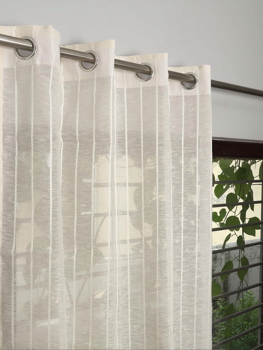 B' Decorlish Cream-Coloured Striped Sheer Door Curtain-image-17