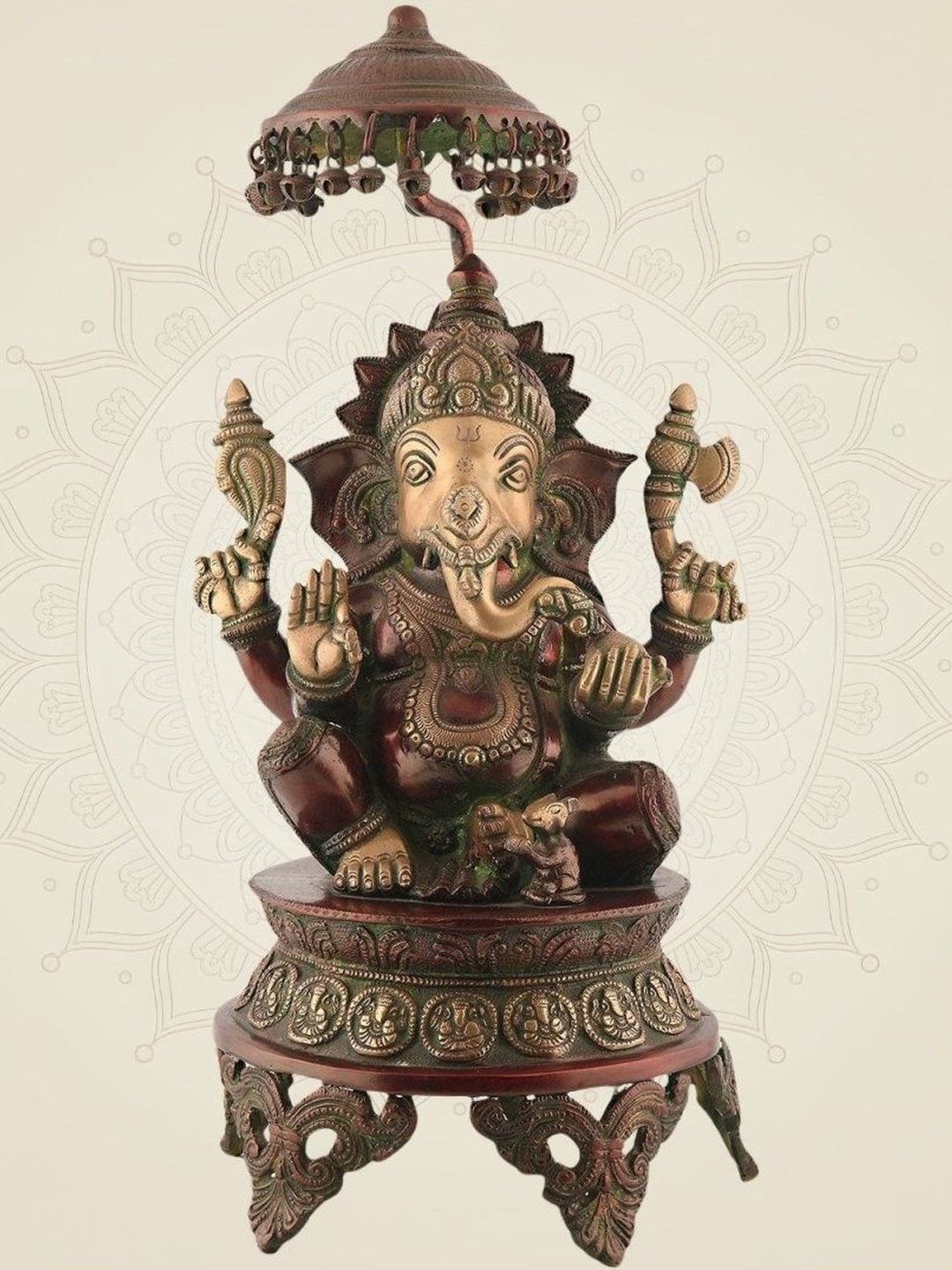 Luxeartisanship Ganesha Idol Multi Brass Antique Finish Handcrafted Showpieces 18.25 Inch-image-32