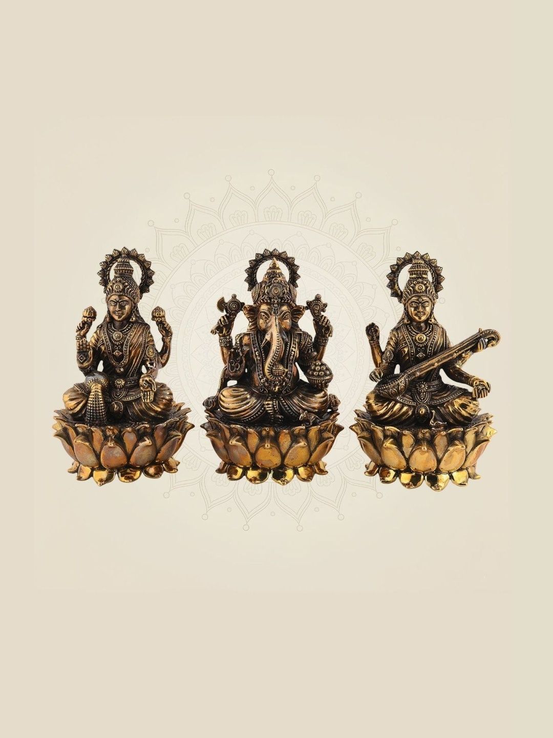 Luxeartisanship Ganesh Laxmi Saraswati Idol Multi Brass Antique Finish Handcrafted Showpieces 6 Inch-picture-40