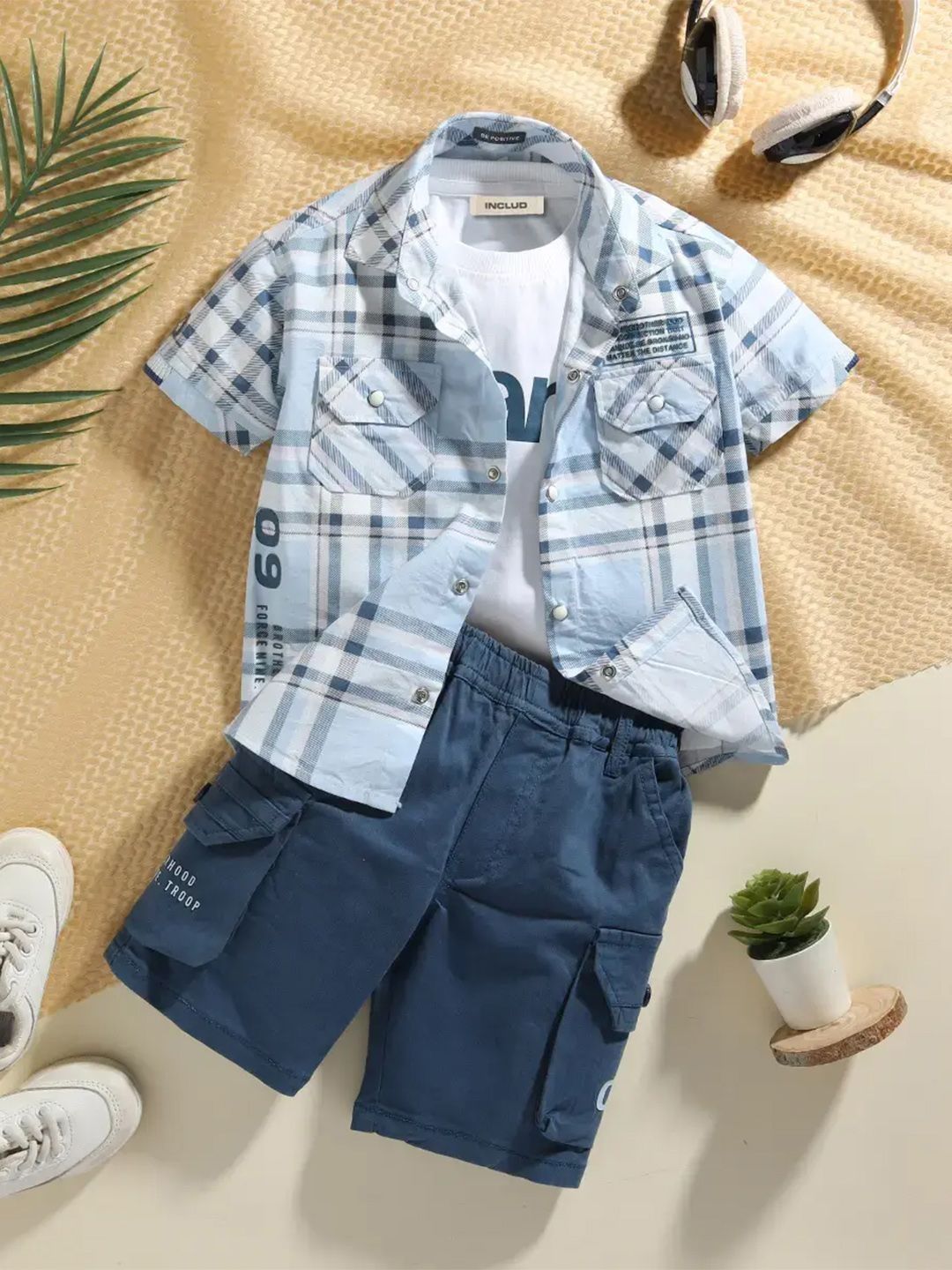 INCLUD Boys Checked T-shirt and Shirt with Shorts-picture-49