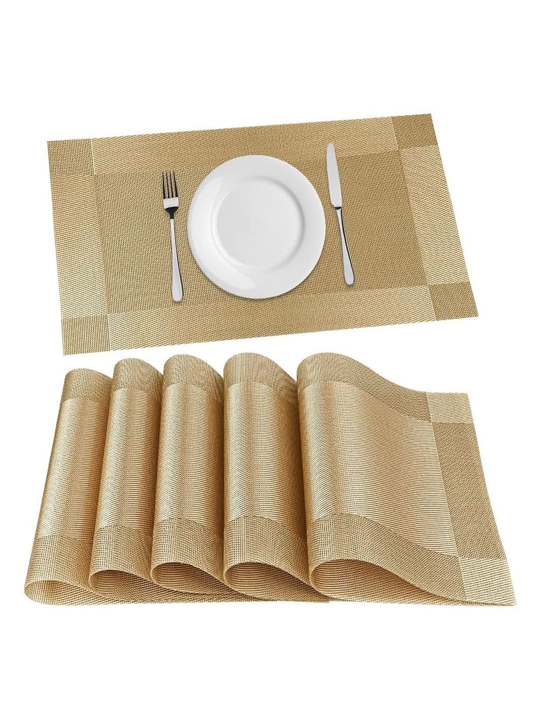 TIED RIBBONS 6Pcs Brown Textured Dining Kitchen Table Placemats-picture-47