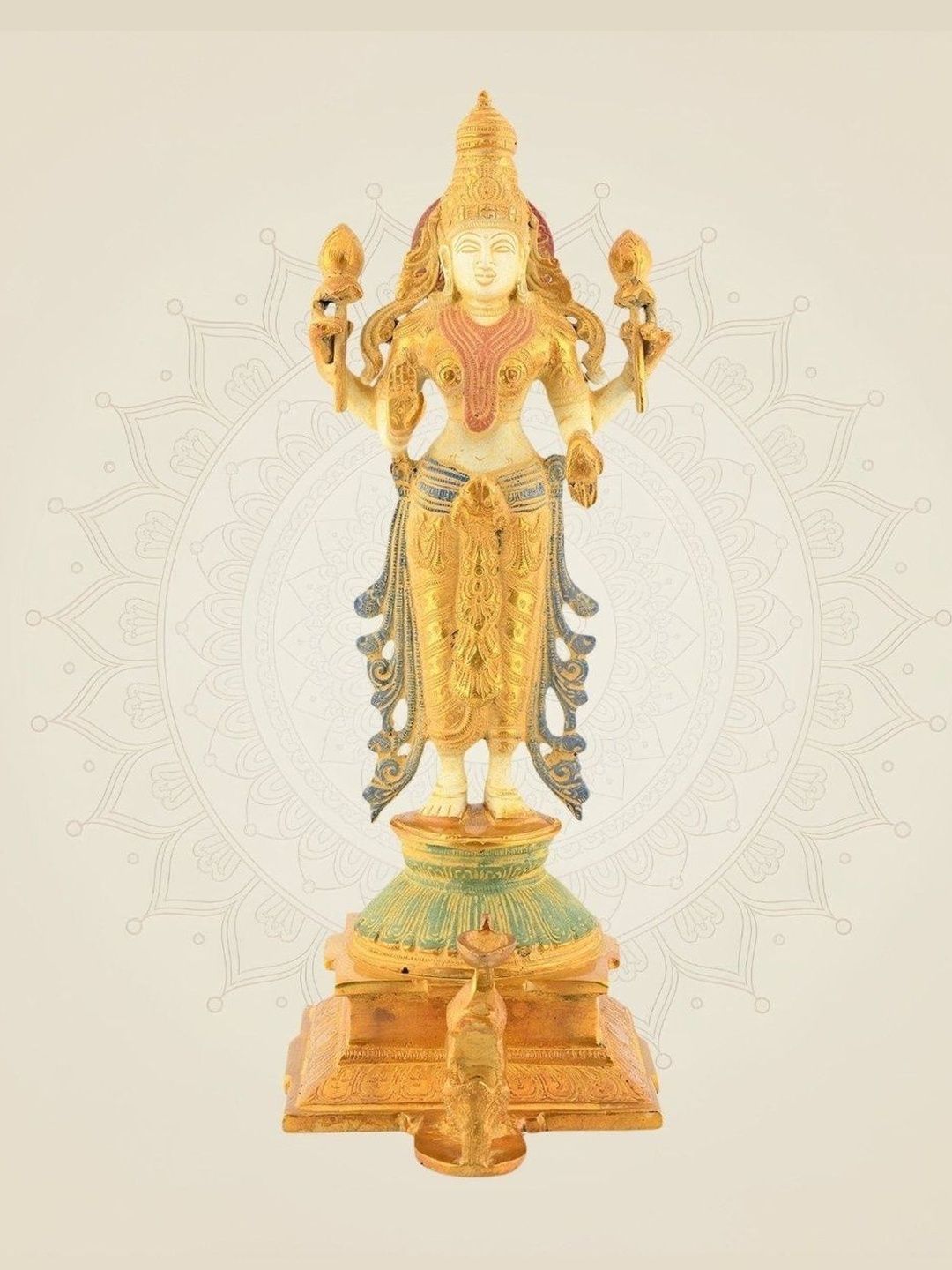 Luxeartisanship Brass Laxmi Idol Multi Brass Antique Finish Handcrafted Showpieces 14.5 Inch-image-5
