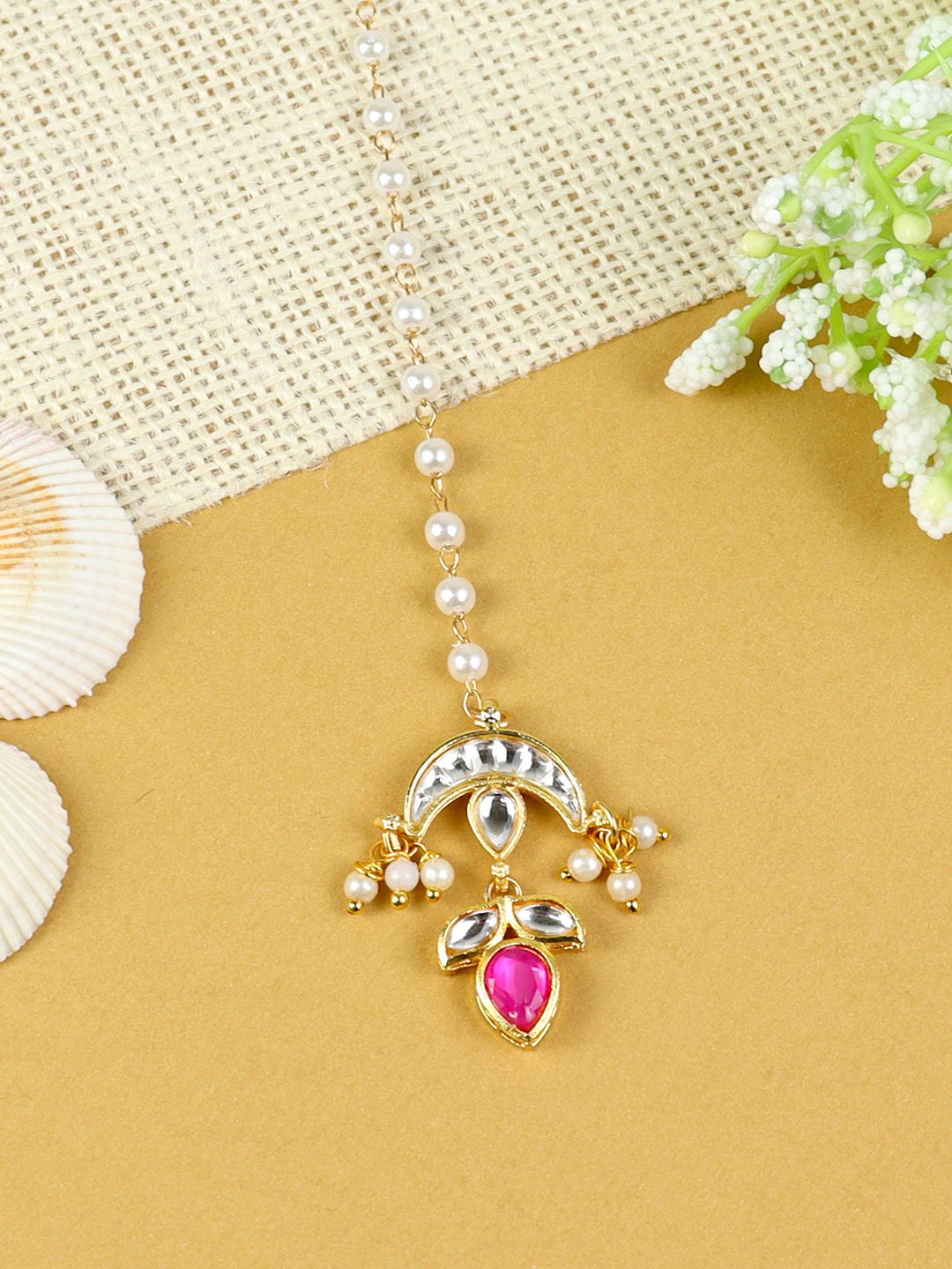Asthetika Kids Gold-Plated Kundan Studded Maang Tikka Head Jewellery-image-14