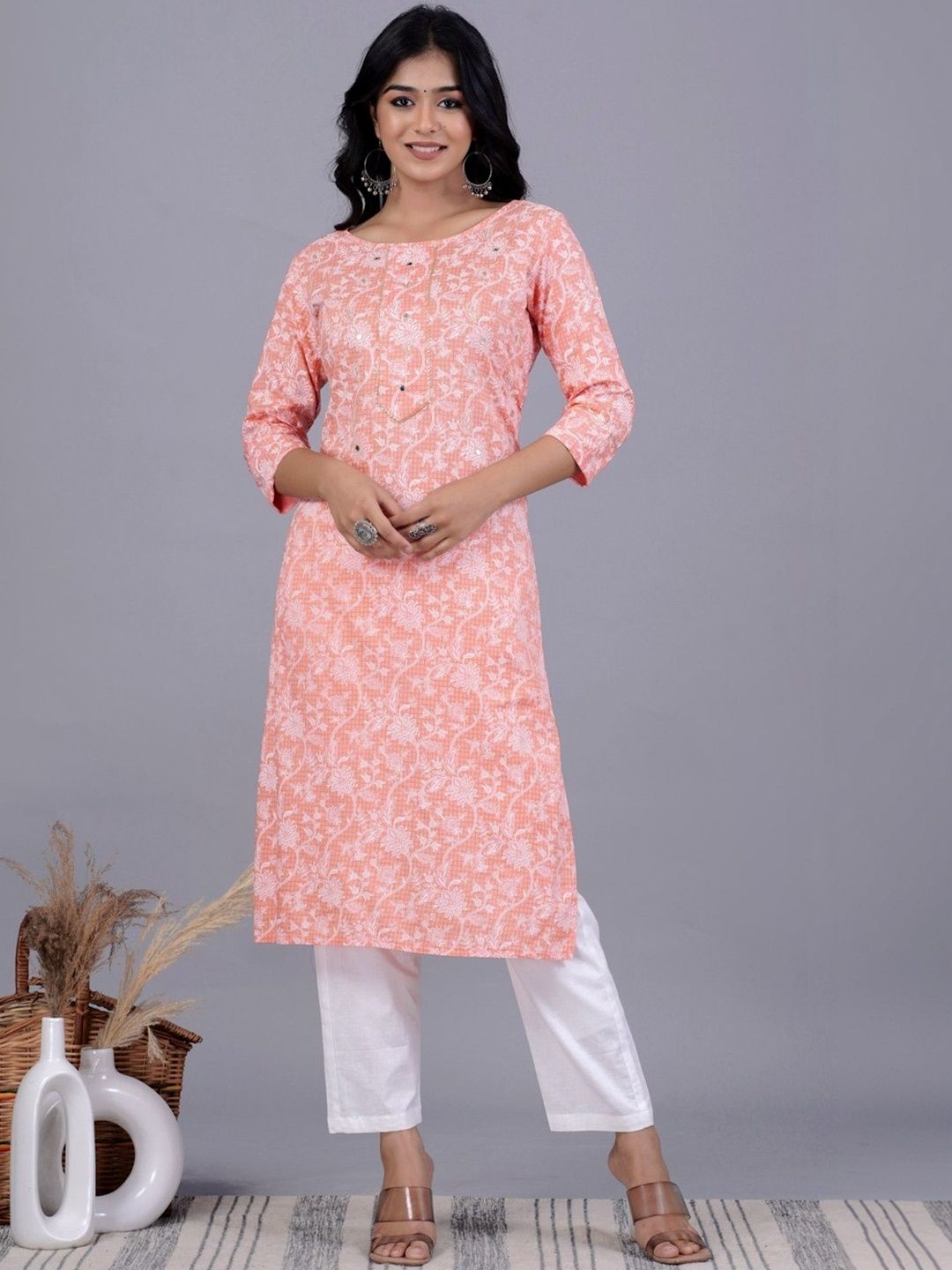 House of kad Women Floral Printed Thread Work Floral Kurta-picture-46