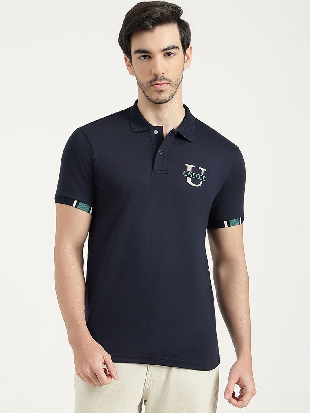 United Colors of Benetton Men Brand Logo Printed Polo Collar Pure Cotton T-shirt-picture-43