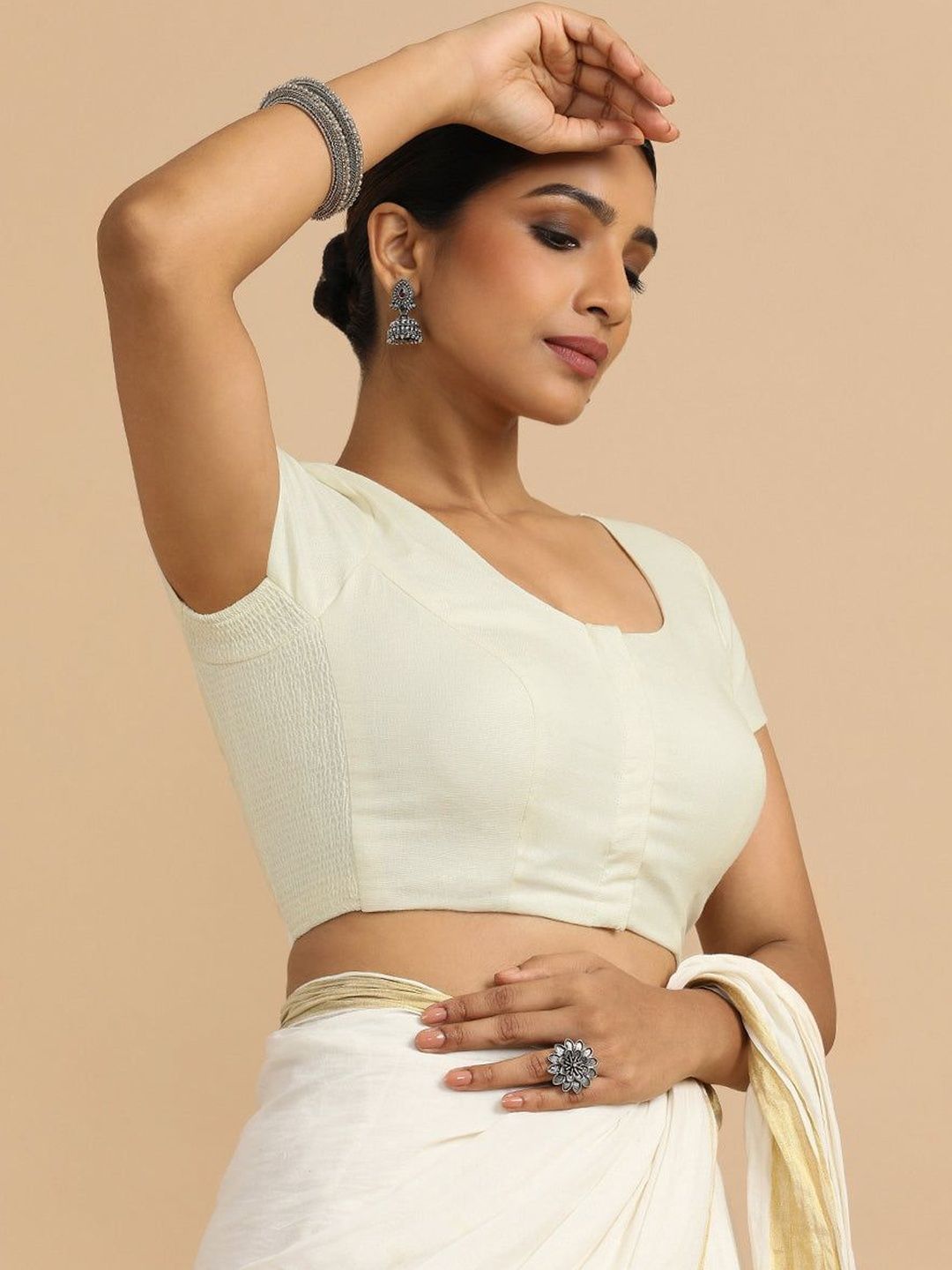 Binks Cotton Blend Solid Saree Blouse-image-5