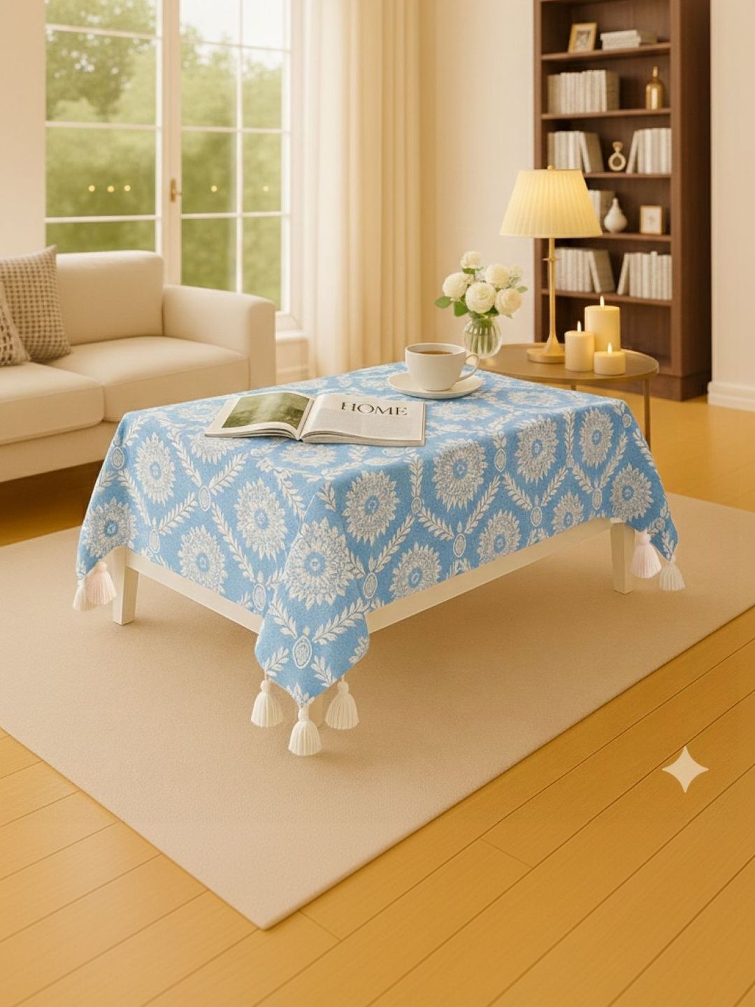 THROWPILLOW Grey Floral Anti-Slip 8-Seater Table Cover with Embellished details-picture-44