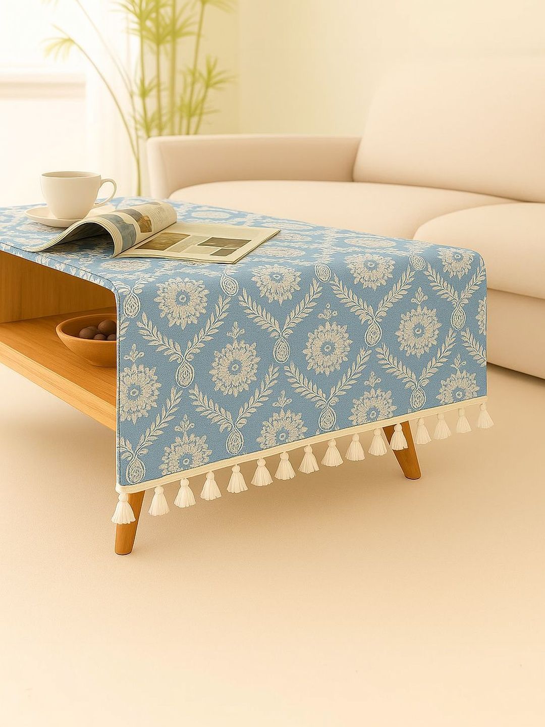 THROWPILLOW Grey Floral Anti-Slip 8-Seater Table Cover with Embellished details-picture-35