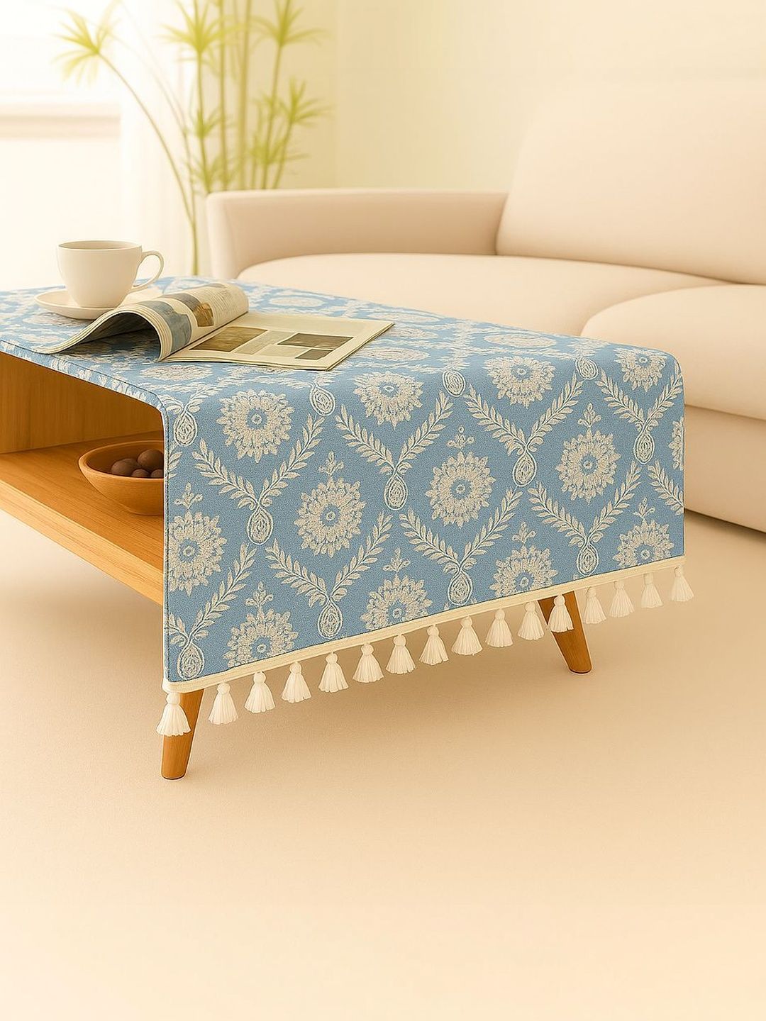 THROWPILLOW Grey Floral Anti-Slip 8-Seater Table Cover with Embellished details-picture-19