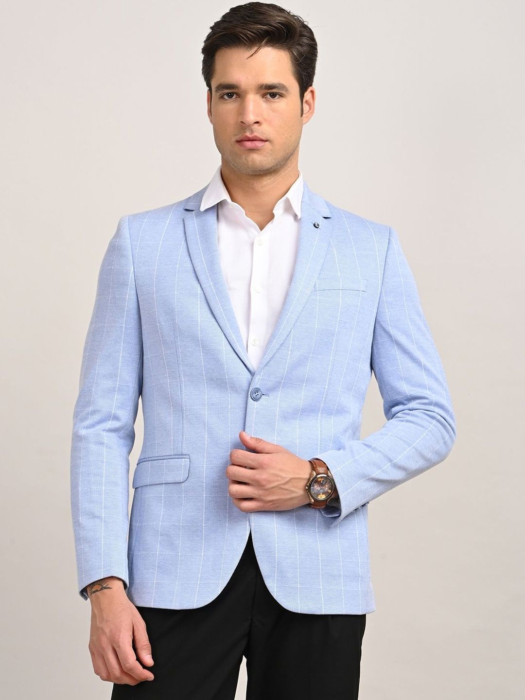 Turtle Checked Cotton Single-Breasted Tailored Fit Blazers-picture-25