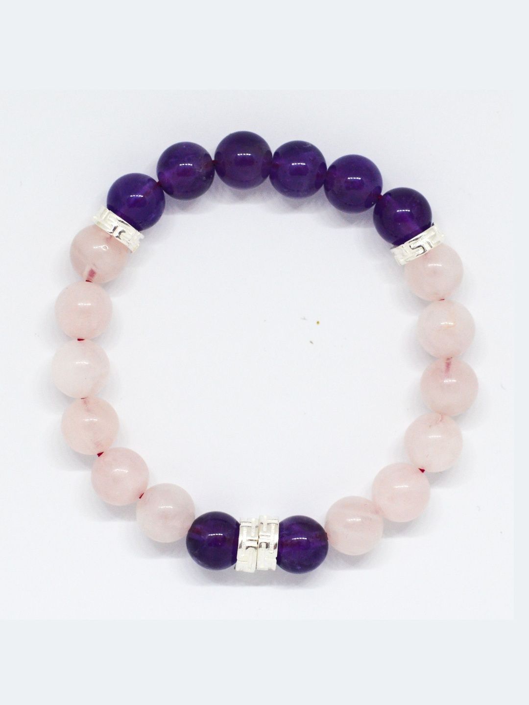 MYSTICFLAVIA Unisex Rose Quartz & Amethyst Sterling Silver Bracelet-image-14