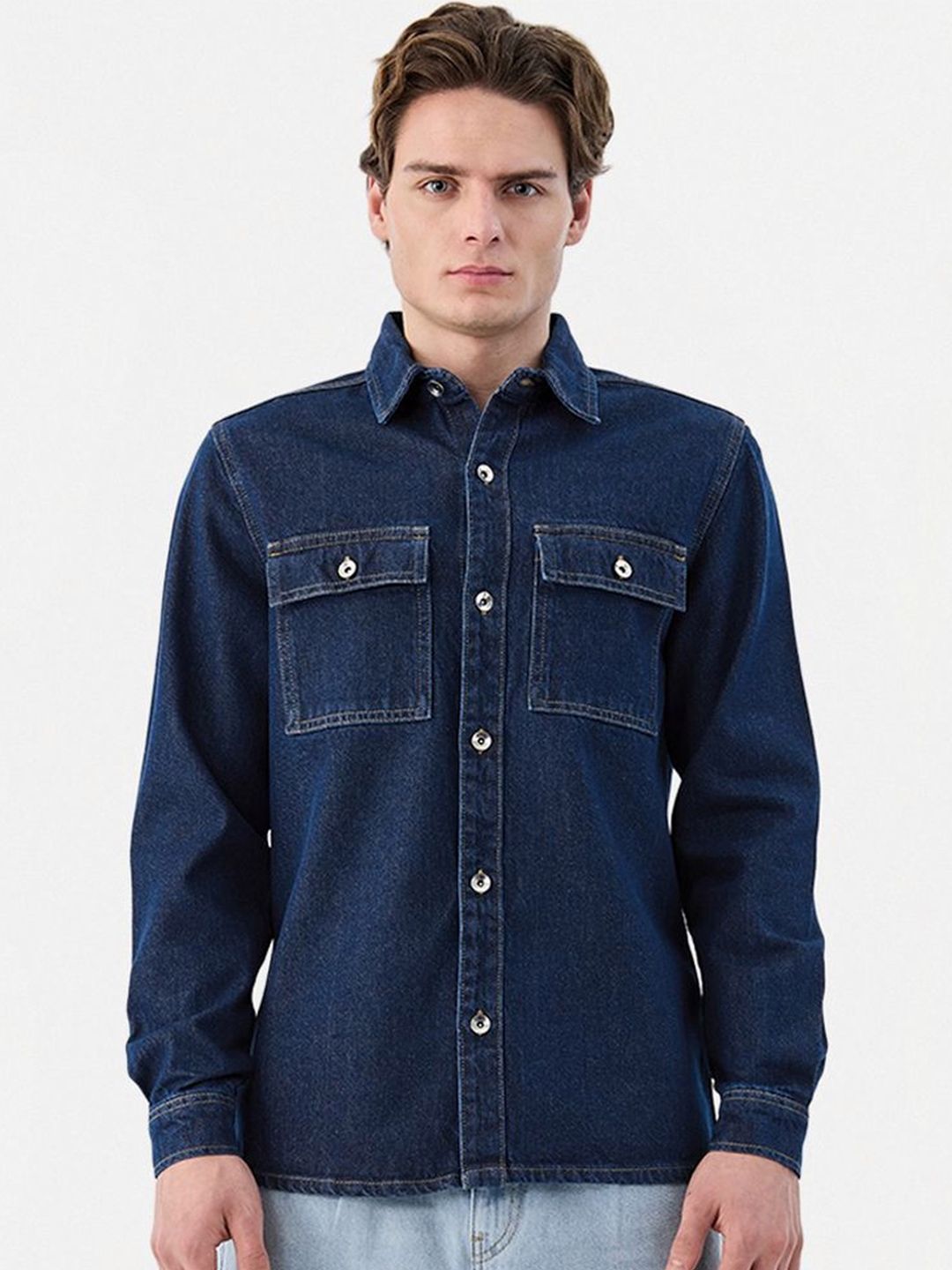 Snitch Dark Blue Denim Overshirt-image-46