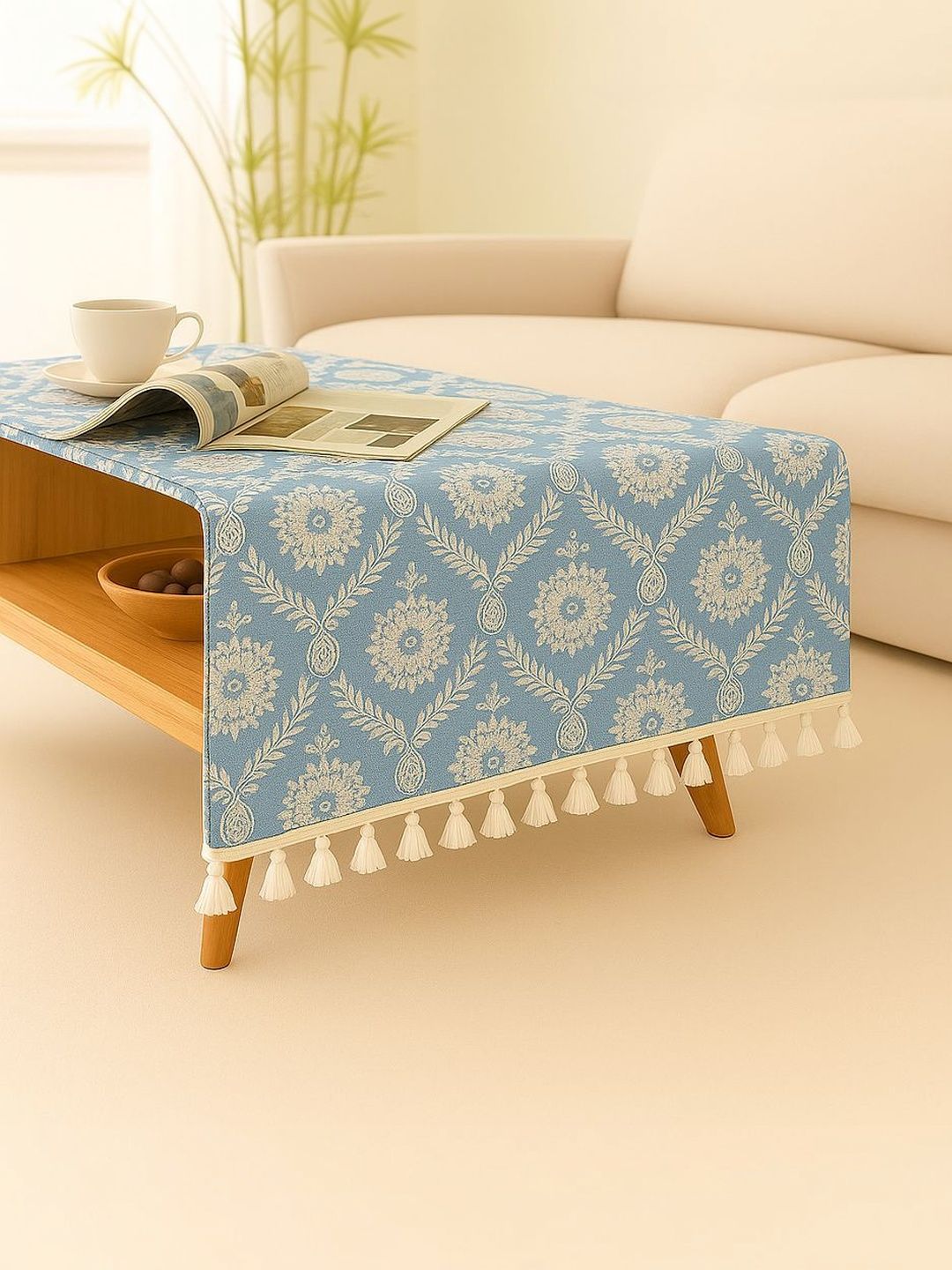 THROWPILLOW Grey Floral Anti-Slip 8-Seater Table Cover with Embellished details-picture-13