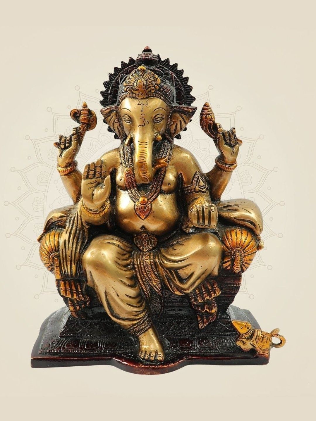 Luxeartisanship Ganesha Idol Multi Brass Antique Finish Handcrafted Showpieces 9.25 Inch-image-37