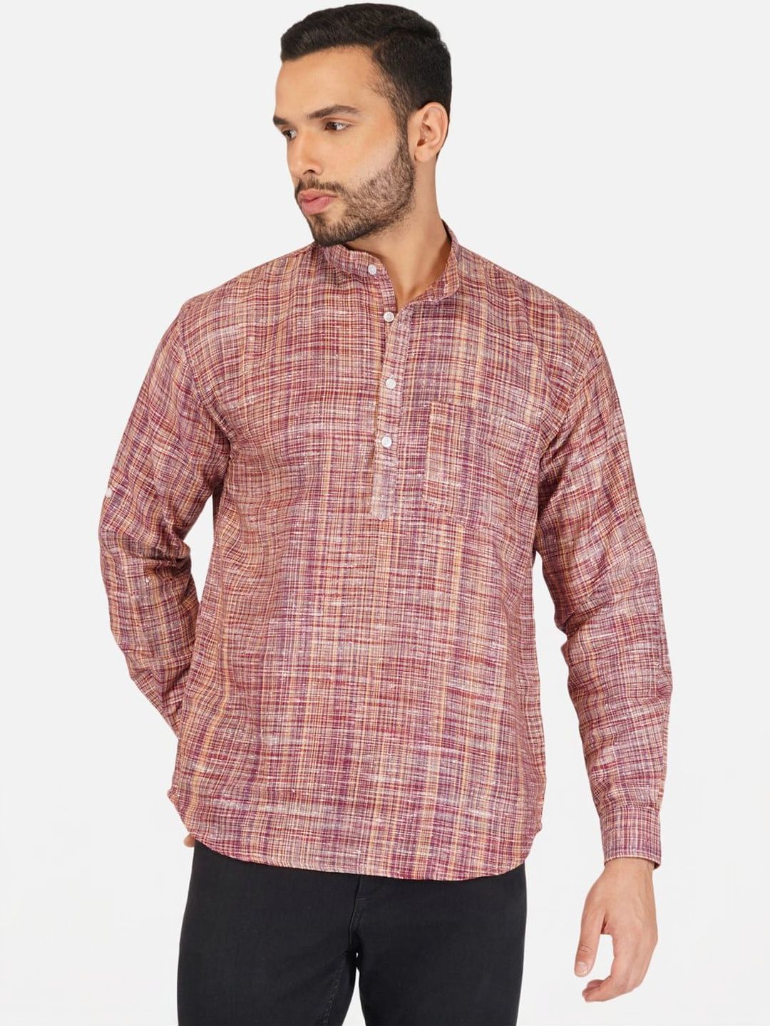 KHADARVAS Men Striped Khadi Handloom Kurta-image-47