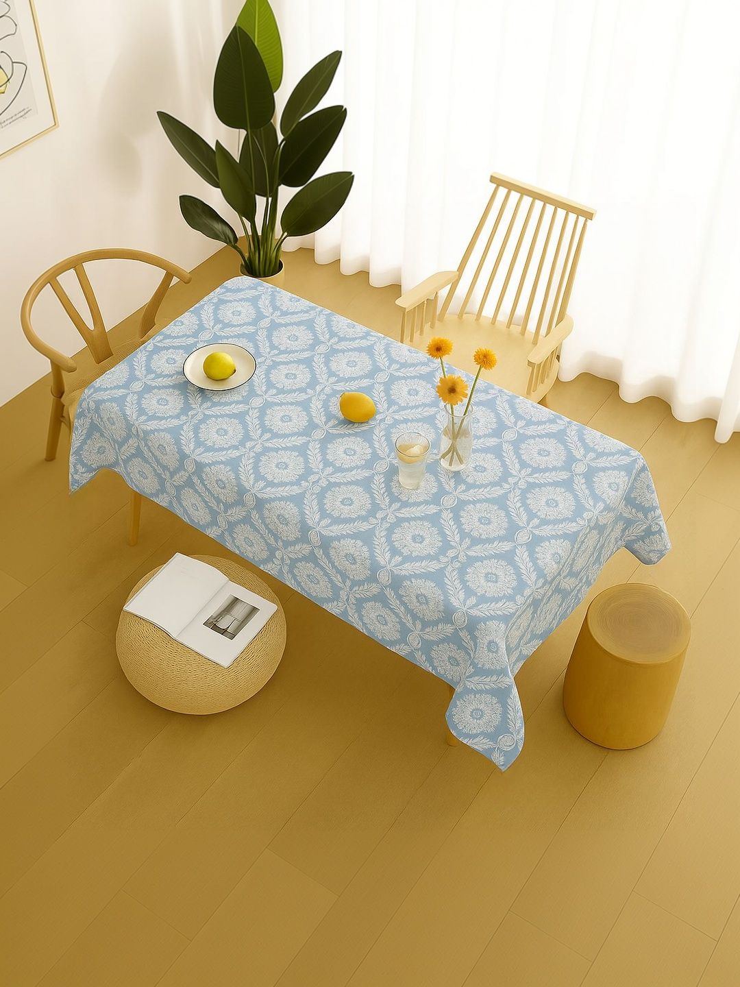 THROWPILLOW Grey Floral Anti-Slip 8-Seater Table Cover with Embellished details-picture-31