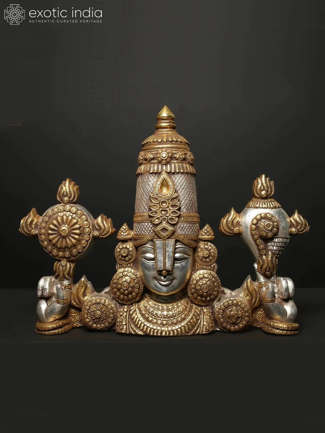 Exotic India Brass Venkateswara Tirupati Balaji Brown Brass Wall Decor-image-39
