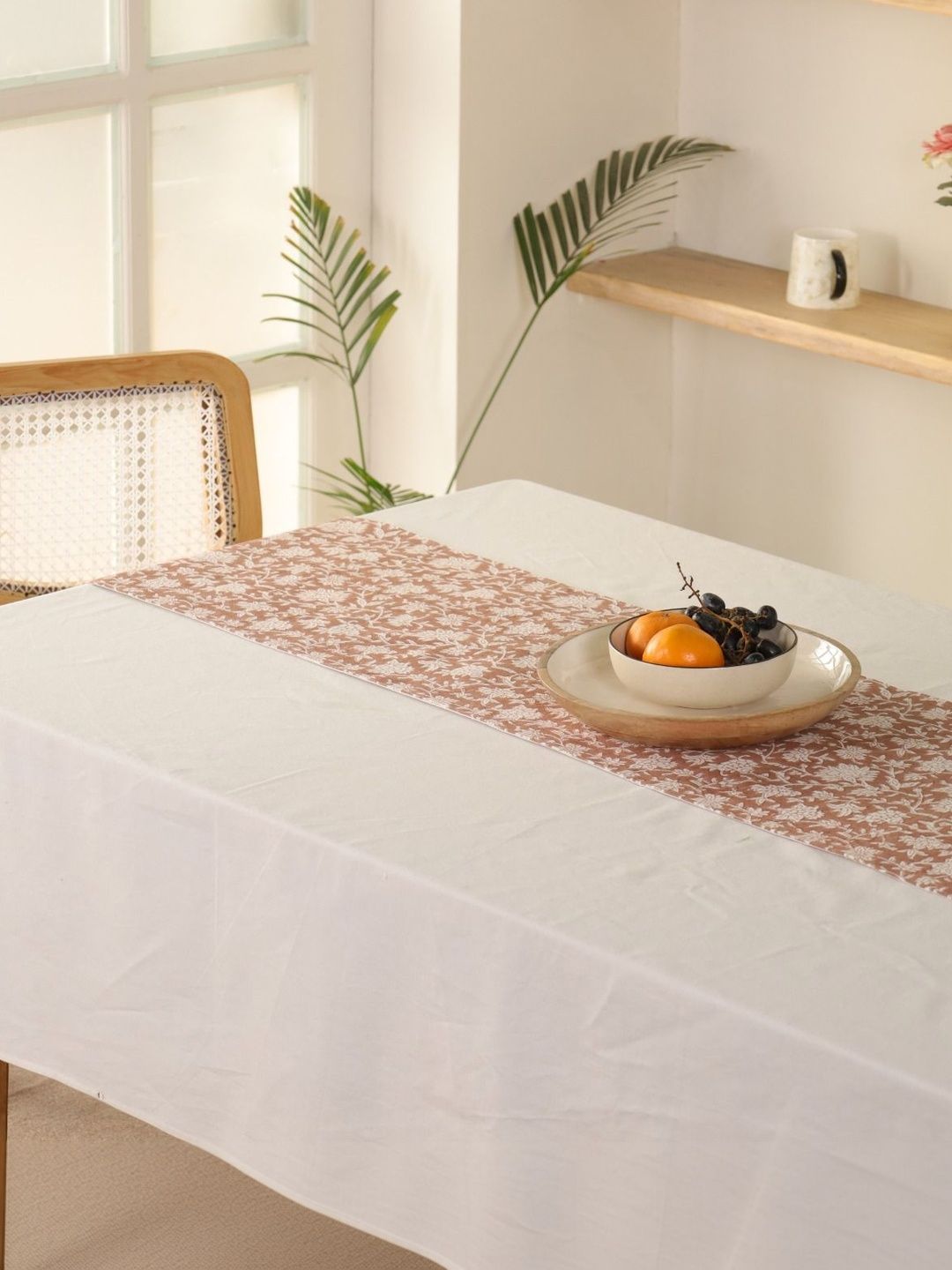 ABSTRACT INDIA Brown & White Block-Printed 2 Seater Table Runner