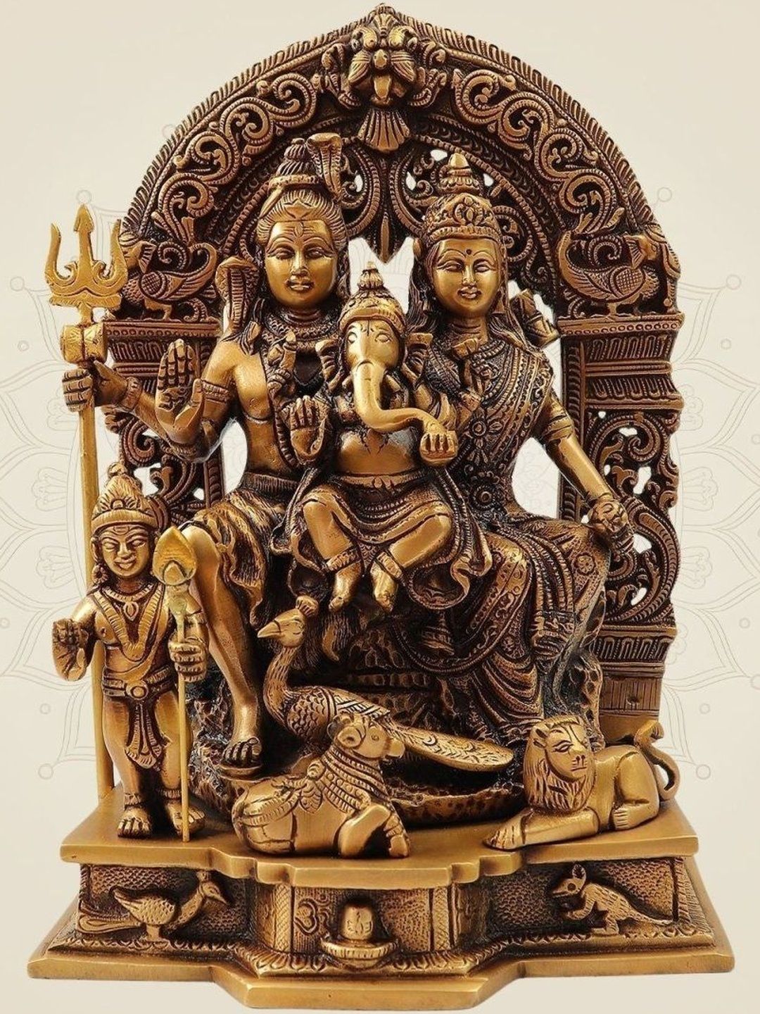 Luxeartisanship Shiv Parivar Idol Multi Brass Antique Finish Handcrafted Showpieces 11.75 Inch-image-8