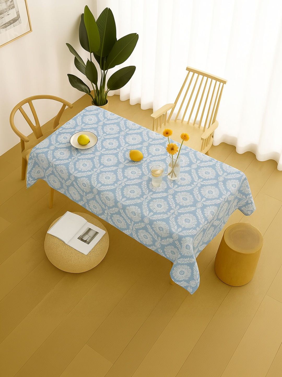 THROWPILLOW Grey Floral Anti-Slip 8-Seater Table Cover with Embellished details-picture-42